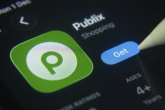 Dhaka, Bangladesh- 01 Dec 2025: A close-up of the Publix app icon in the App Store on an iPad