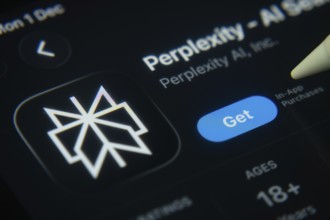 Dhaka, Bangladesh- 01 Dec 2025: A close-up of the Perplexity app icon in the App Store on an iPad
