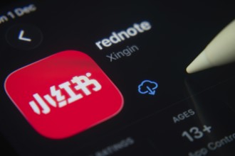 Dhaka, Bangladesh- 01 Dec 2025: A close-up of the rednote app icon in the App Store on an iPad
