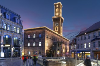 Fürth Town Hall in evening lighting, the tower is imitated the tower of the Palazzo Vecchio in