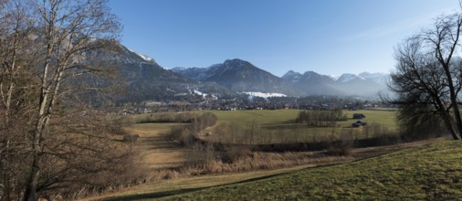 View of Oberstdorf, Rubihorn and Schattenberg and mountains of the Allgäu Alps, panorama,