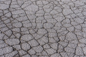 Asphalt surface, floor, with many small cracks, roadway, parking lot