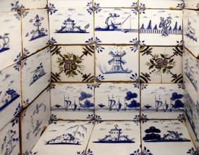Delftware tiles, also known as Delft Blue, Delft pottery, Keramik.um museum, an exhibition house