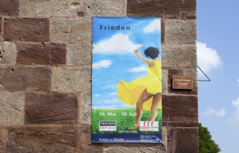 Poster for peace, painting by Frank Thiele, Fredelsloh Romanesque Abbey, former monastery in