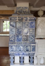 Faience tiled stove or Kachelofen from Northern Germany, ca. 1800, Keramik.um museum, an exhibition