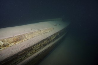Ledi wreck, wreck of a Ledi ship, cargo ship for mass freight, bulk cargo taken at night in Lake