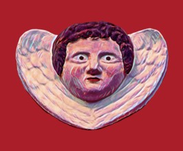 Old angel figure, late Renaissance stone carving, Rinnesches Haus, Kornmarkt, Osterode am Harz,