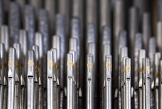 Organ pipes, Saint Giles or market church St. Aegidien, Osterode, Upper Harz region, Lower Saxony,