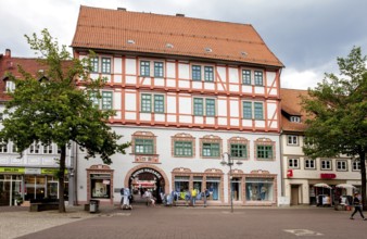 City view of Osterode, Rinnesches Haus, Rinne passage, Kornmarkt market, Osterode am Harz, Germany