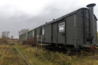 Old ice railway wagons at the former Bresewitz station, near Zingst, Mecklenburg-Western Pomerania,