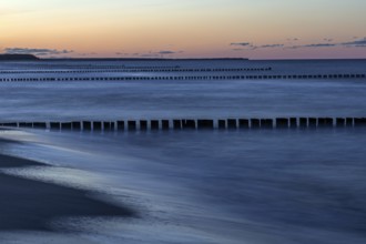 Groothing in the sea, sunset, long exposure, Zingst, Fischland-Darß-Zingst, Western Pomerania