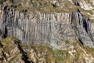 Detailed view of impressive geological formations on a rock wall, the landscape of the Colca Canyon