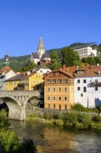 Murau with Obermurau Castle and St. Matthew Church, Mur River, Styria, Austria