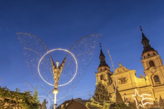 Baroque Christmas market with illuminated angels between the Protestant City Church and the