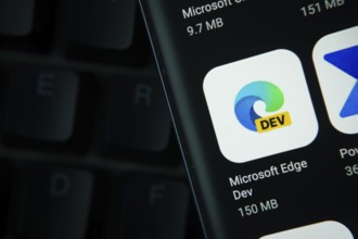 Dhaka, Bangladesh- 27 July 2025: Close-up of smartphone screen showing the Microsoft Edge Dev app