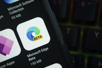 Dhaka, Bangladesh- 27 July 2025: Close-up of smartphone screen showing the Microsoft Edge Beta app