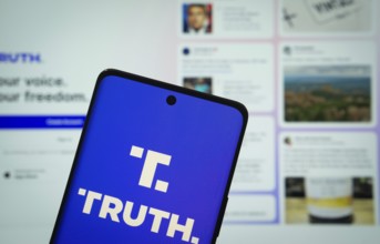 Dhaka, Bangladesh - 17 March 2025: The logo of the Truth Social is displayed on a smartphone