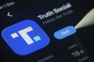 Dhaka, Bangladesh- 01 Dec 2025: A close-up of the Truth Social app icon in the App Store on an iPad