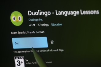 Dhaka, Bangladesh- 19 Sep 2025: A close-up of the Duolingo app from the Microsoft Store is shown on
