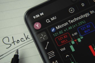 Dhaka, Bangladesh- 20 June 2025: Micron stock trading information on smartphone screen with a