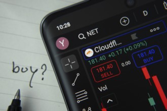 Dhaka, Bangladesh- 20 June 2025: Cloudflare stock trading details displayed on smartphone with