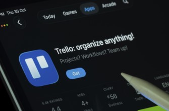 Dhaka, Bangladesh- 30 Oct 2025: Trello app displayed on a iPad screen in dark mode with a digital