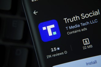 Dhaka, Bangladesh- 27 July 2025: Truth Social app from Google Playstore is displayed on a