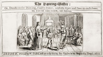 Frontispice from The English Dancing, an English country dances book by John Playford, published in