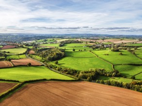 Colours of Devon Farms and Fields over Paignton and Berry Pomeroy from a drone, Totnes, England,
