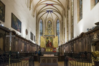 Famous medieval painting, Madonna in the Garden of Roses, by Martin Schongauer, Dominican Church,