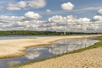 Falkensteiner Beach and Friedrichsort lighthouse on the Kiel Fjord, Kiel, Schleswig-Holstein,