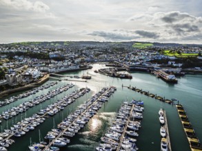Brixham Hourbour and Brixham Marina from a drone, Brixham, Torbay, Devon, England, United Kingdom