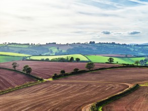 Colours of Devon Farms and Fields over Paignton and Berry Pomeroy from a drone, Totnes, England,
