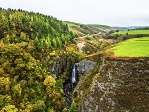 Autumn colours of Ffrwd Fawr Waterfall, Dylife, Llanbrynmair, Powys, Wales, UK