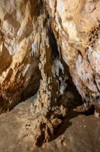 Stalactites and stalagmites, rock formations in a stalactite cave, Grotta del Fico, Gulf of Orosei,