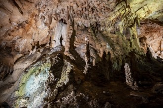 Stalactites and stalagmites, rock formations in a stalactite cave, Grotta del Fico, Gulf of Orosei,