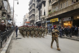 Aleppo, Syria – December 08, 2025: The Syrian Army and Public Security forces hold a military