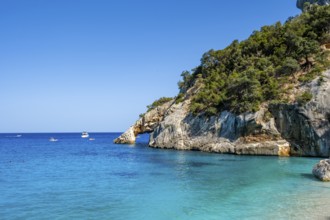 Light blue clear sea on a dream beach on Cala Goloritzé, picturesque rocky coast, cliffs with rock