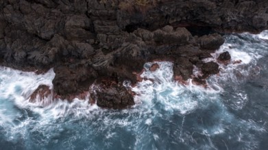 Waves and rocks, coast near Porto Moniz, Madeira, Portugal