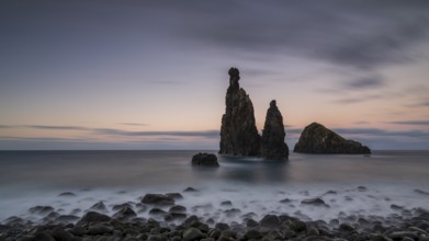 Ilheus da Rib volcanic rock formation on the cliffs of Ribeira da Janela, Madeira, Portugal