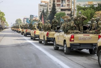 Damascus, Syria – December 08, 2025: A military parade by Syrian army units marking the first