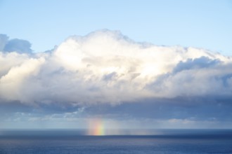 Rainbow over sea, dark rain cloud, rain, Madeira, Portugal