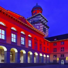 The town hall illuminated for the Christmas market in Witten, Ruhr area, North Rhine-Westphalia,