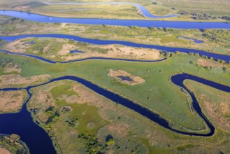 Aerial view over the Oder river in the German-Polish nature reserve Lower Oder Valley International