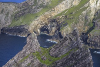 View of blue sea and cliffs from Portacloy Loop Cliff Walk, Muingnabo, County Mayo, Ireland
