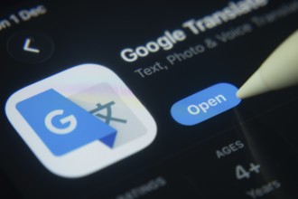 Dhaka, Bangladesh- 01 Dec 2025: A close-up of the Google Translate app icon in the App Store on an