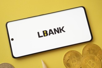 Dhaka, Bangladesh - 04 April 2025: The logo of Lbank is displayed on a smartphone screen