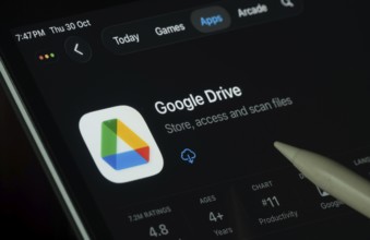 Dhaka, Bangladesh- 30 Oct 2025: Google Drive app displayed on a iPad screen in dark mode with a