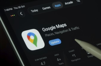 Dhaka, Bangladesh- 30 Oct 2025: Google Maps app displayed on a iPad screen in dark mode with a