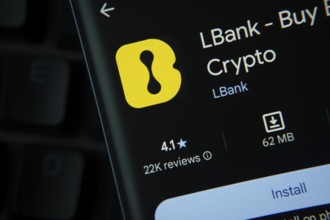 Dhaka, Bangladesh- 27 July 2025: LBank app from Google Playstore is displayed on a smartphone